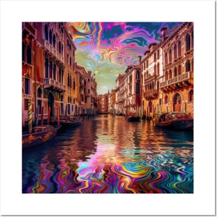 Psychedelic Painting of Venice with Multiple Effects Posters and Art